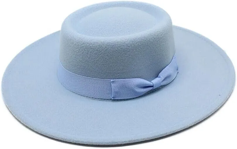 US Women Ladies Elegant Bow Fedora Wide Brim Felt Panama Retro Church Derby Top