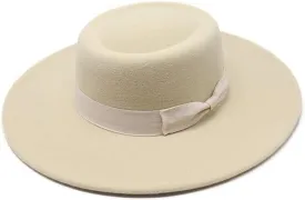 US Women Ladies Elegant Bow Fedora Wide Brim Felt Panama Retro Church Derby Top