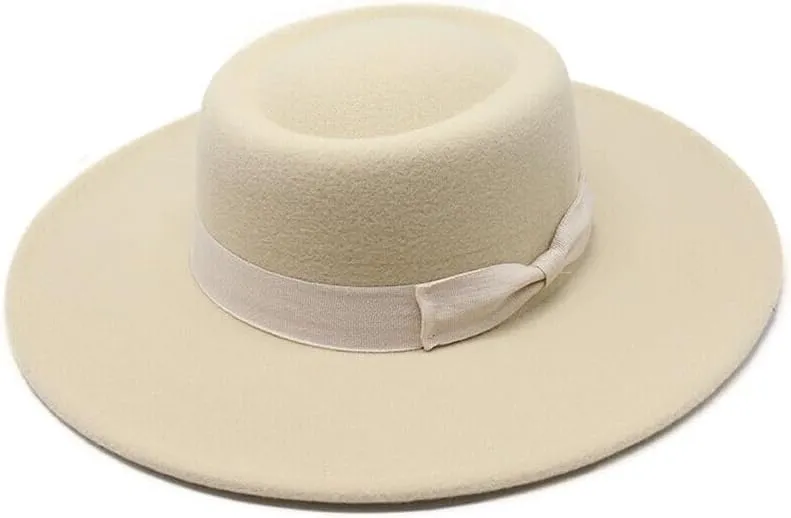 US Women Ladies Elegant Bow Fedora Wide Brim Felt Panama Retro Church Derby Top