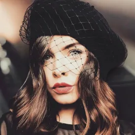 Veiled Faux Leather Beret