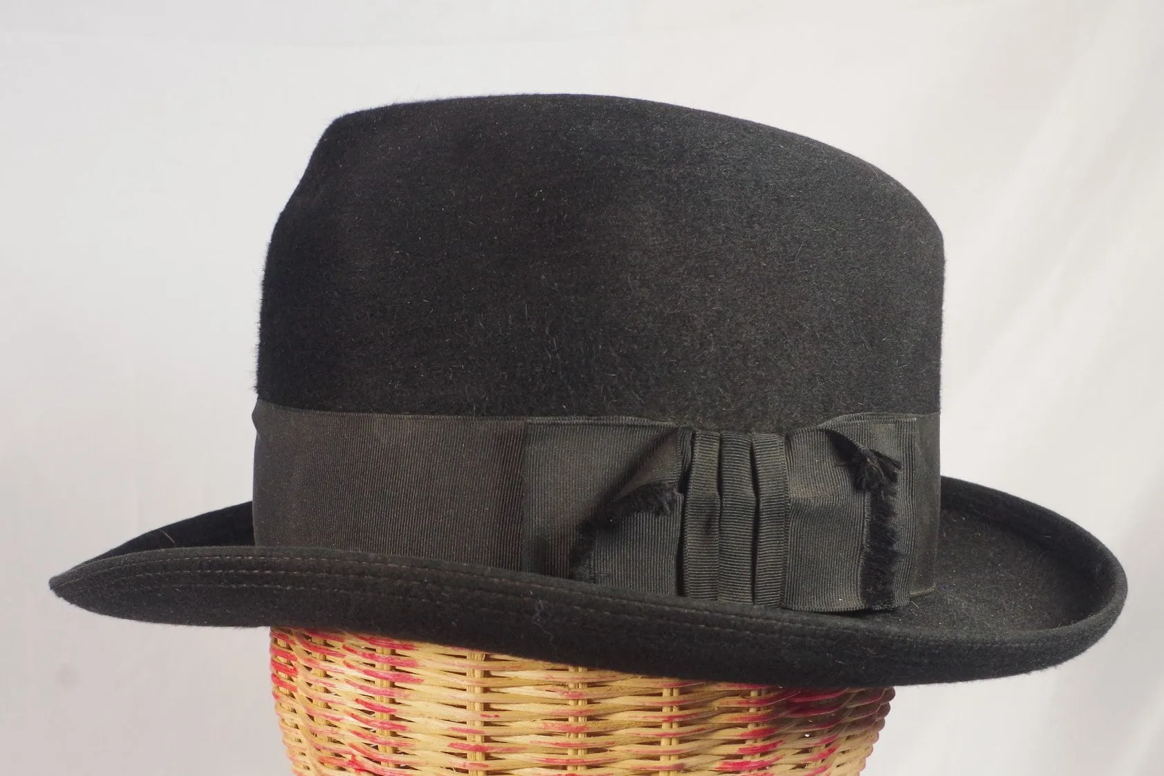 Vintage John B. Stetson Black Homburg - Sz 7 1/8
