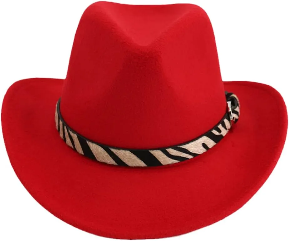 Vintage Women's Wide Brim Warm Wool Felt Hat Tweed Bowler Hat Cowboy Hat Unisex Panama Jazz Hat Sombrero Red 56to58cm