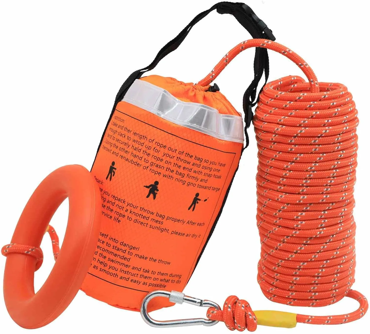 Water Rescue Throw Bag with 50/70/98 Ft of Rope in 8MM Tensile Strength Rated to 1102lbs, Safety Equipment Throwable Device Emergency Rescue for Kayaking, Boating, High Visibility