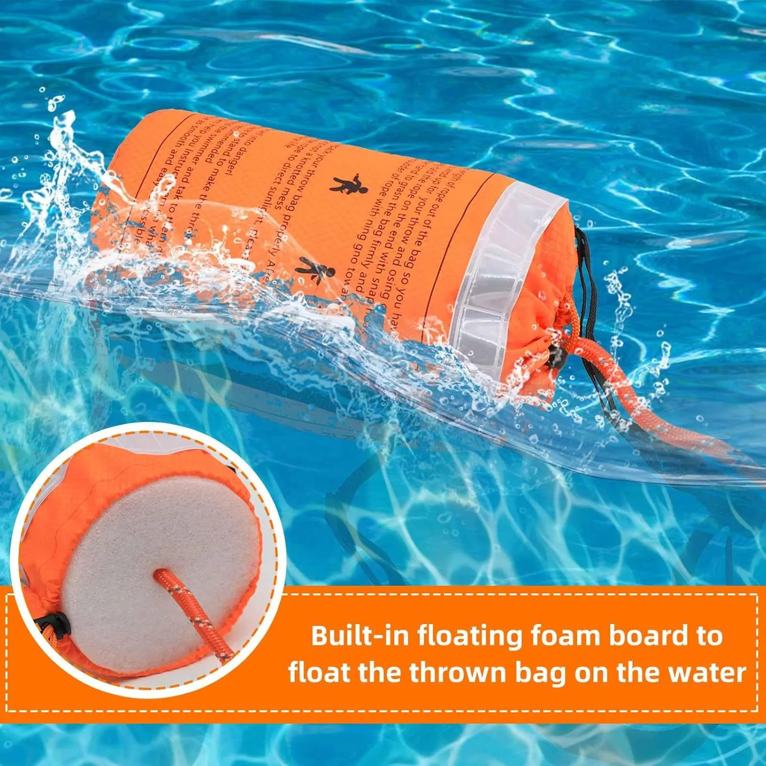 Water Rescue Throw Bag with 50/70/98 Ft of Rope in 8MM Tensile Strength Rated to 1102lbs, Safety Equipment Throwable Device Emergency Rescue for Kayaking, Boating, High Visibility
