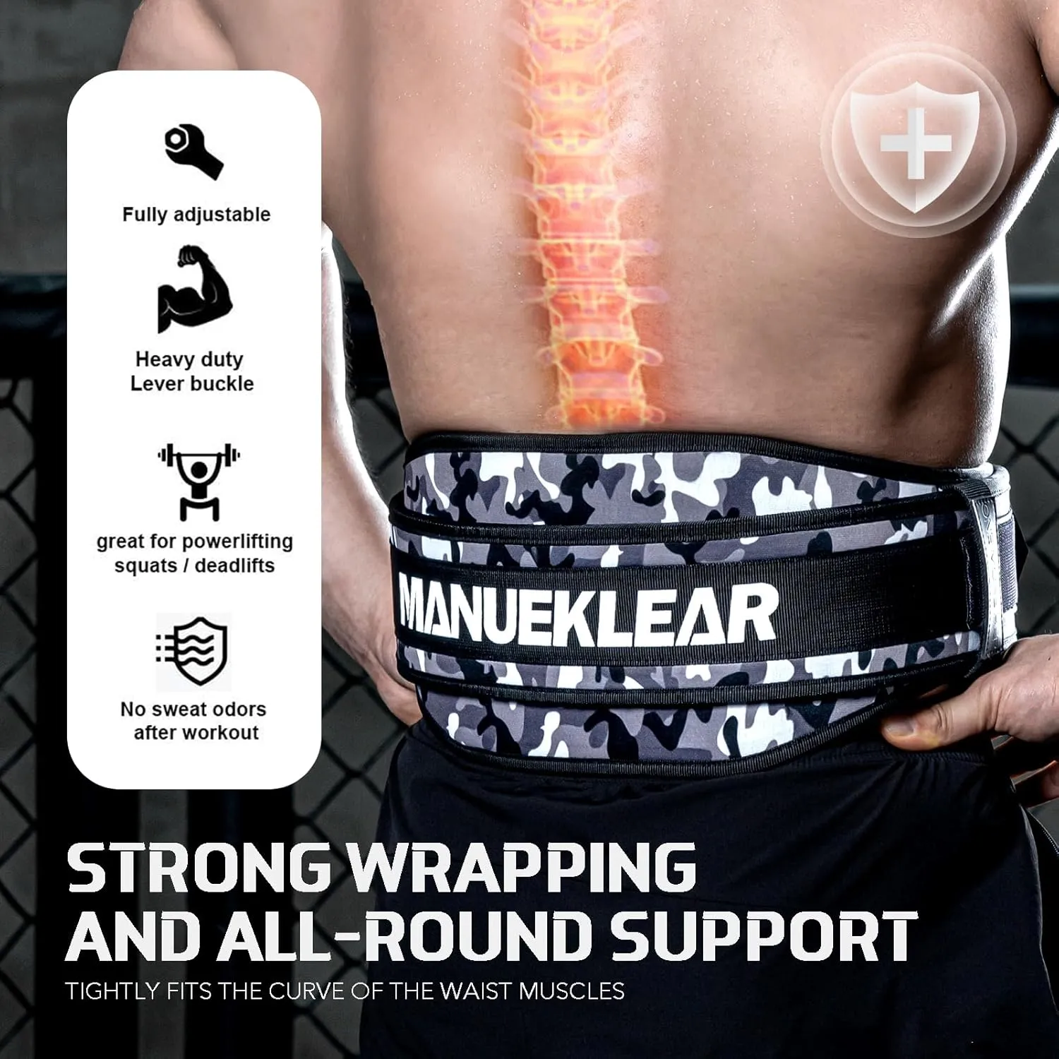 Weight Lifting Belt, Lifting Belts for Women Men, MANUEKLEAR Weightlifting Belt Quick Locking Back Support for Bodybuilding, Fitness, Powerlifting, Cross Training, Squats, Workout, Exercise