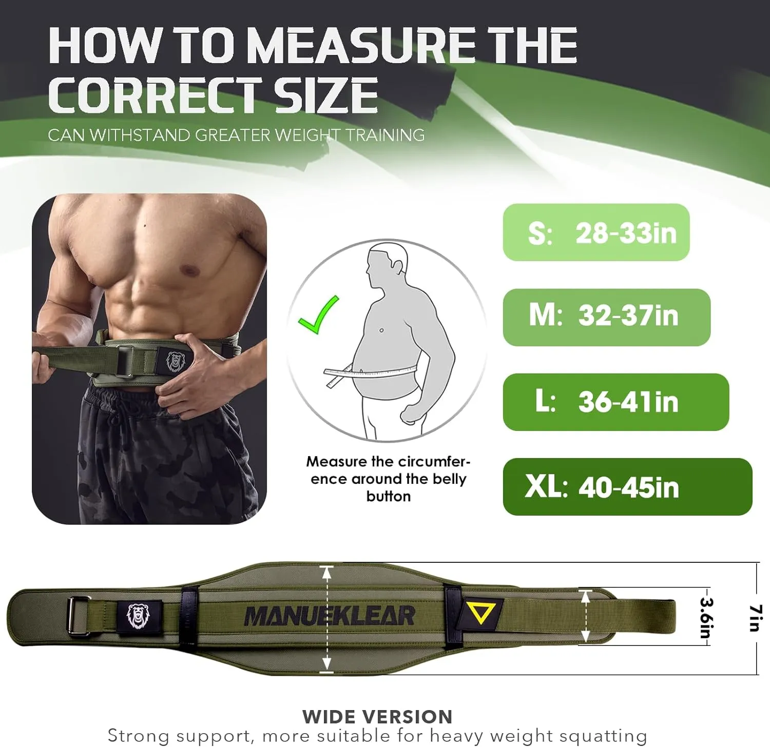 Weight Lifting Belt, Lifting Belts for Women Men, MANUEKLEAR Weightlifting Belt Quick Locking Back Support for Bodybuilding, Fitness, Powerlifting, Cross Training, Squats, Workout, Exercise