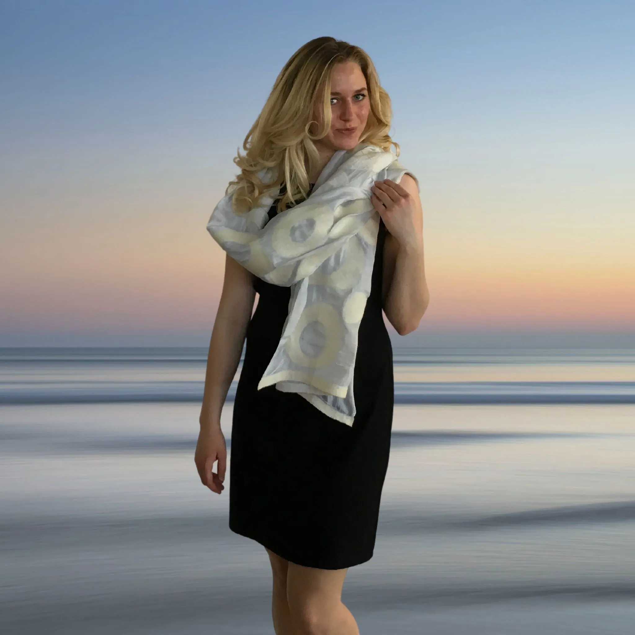 White Kyrgyz Felted Silk Scarf/Shawl