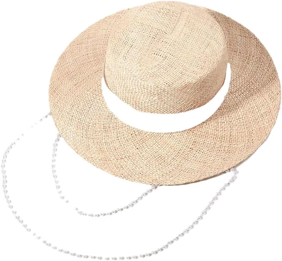 Women Summer Panama Fedora Hat Shell Sun Hats Chain Strap Sunshade Beach Hat Party Hat Boater