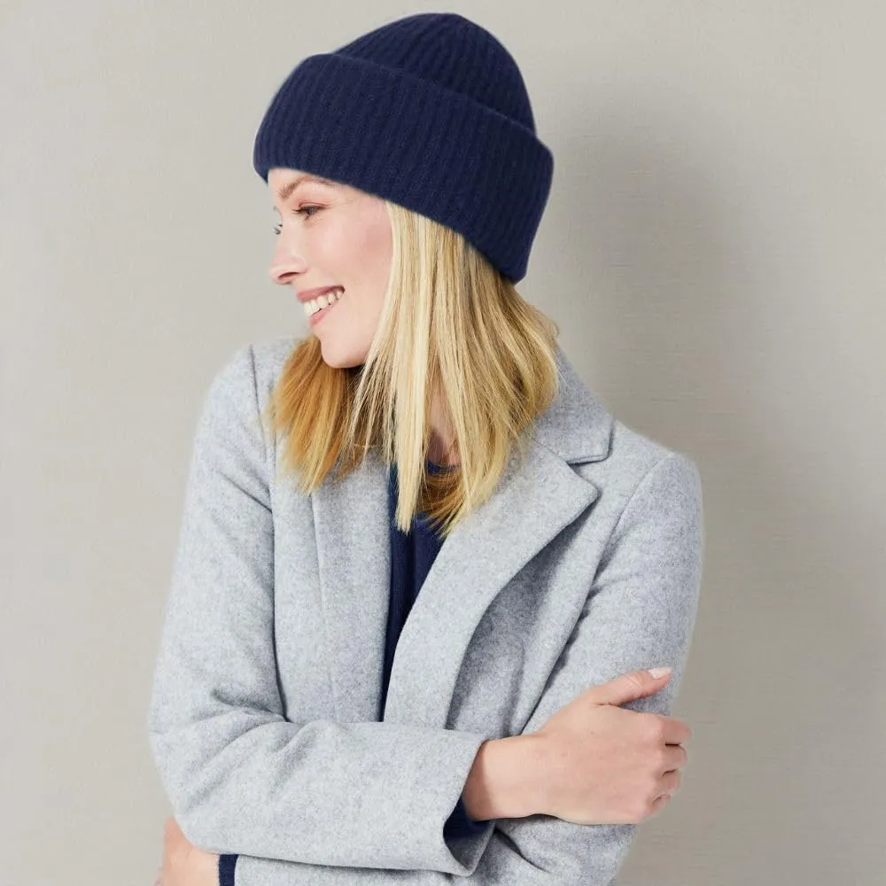 Womens Chunky Knit Beanie, 100% Cashmere, Soft & Stretchy, Warm Hat for Autumn, Winter, Spring
