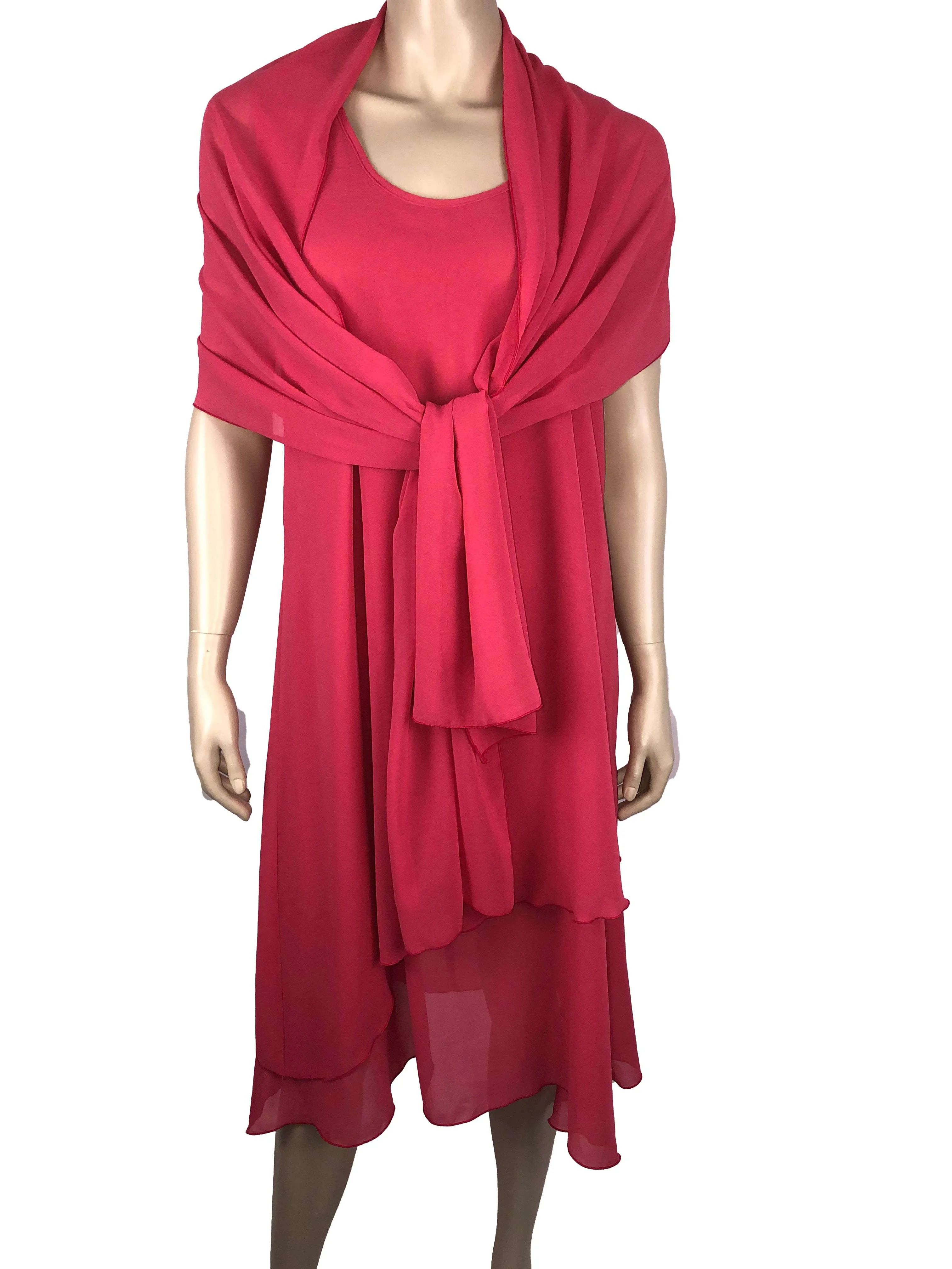 Women's Dresses Coral Chiffon Quality Flattering Design Shawl Included Made In Canada By Designer Yvonne Marie Boutiques