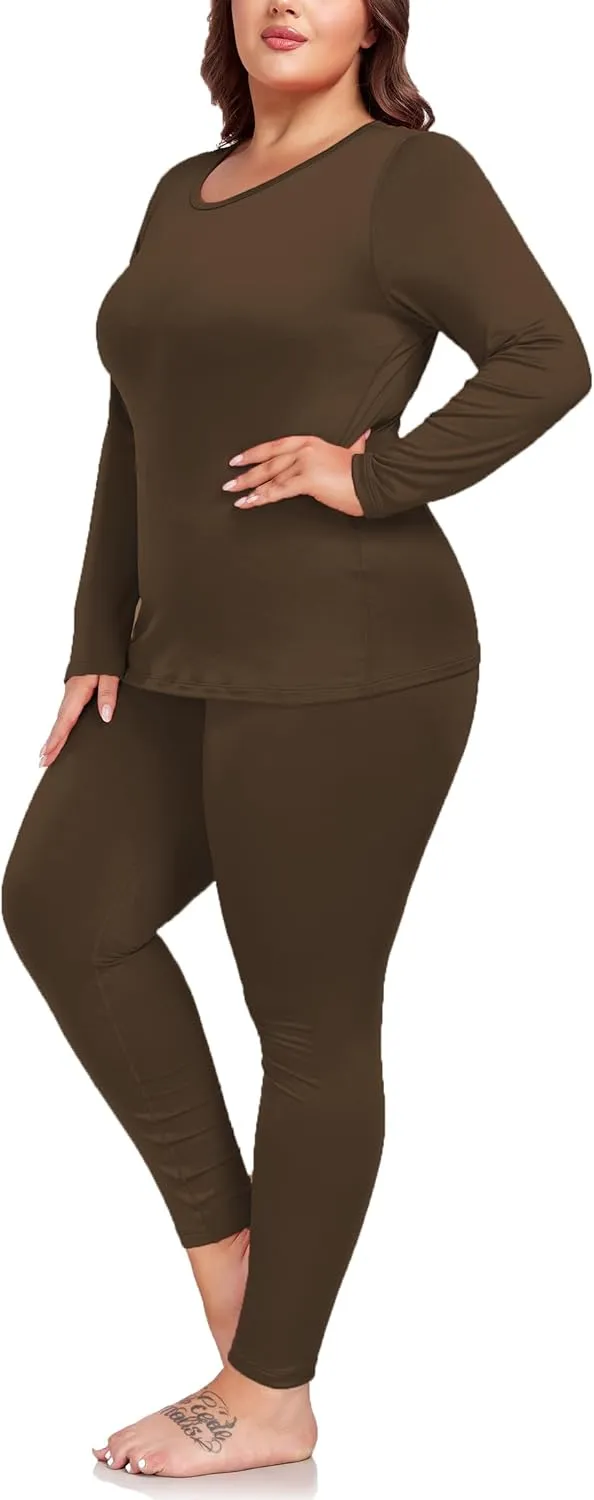 Women's Plus Size Thermal Underwear for Long Sleeve Fleece Lined Base Layer Top and Bottom Sets XL-5XL