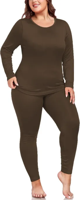 Women's Plus Size Thermal Underwear for Long Sleeve Fleece Lined Base Layer Top and Bottom Sets XL-5XL
