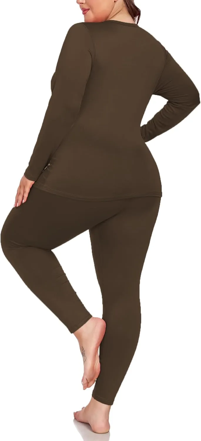 Women's Plus Size Thermal Underwear for Long Sleeve Fleece Lined Base Layer Top and Bottom Sets XL-5XL