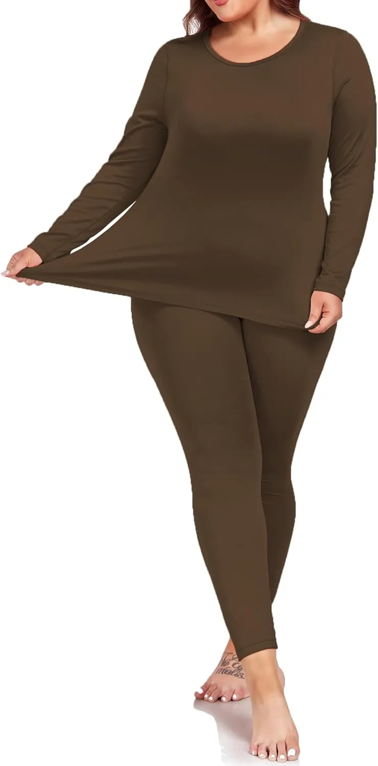Women's Plus Size Thermal Underwear for Long Sleeve Fleece Lined Base Layer Top and Bottom Sets XL-5XL