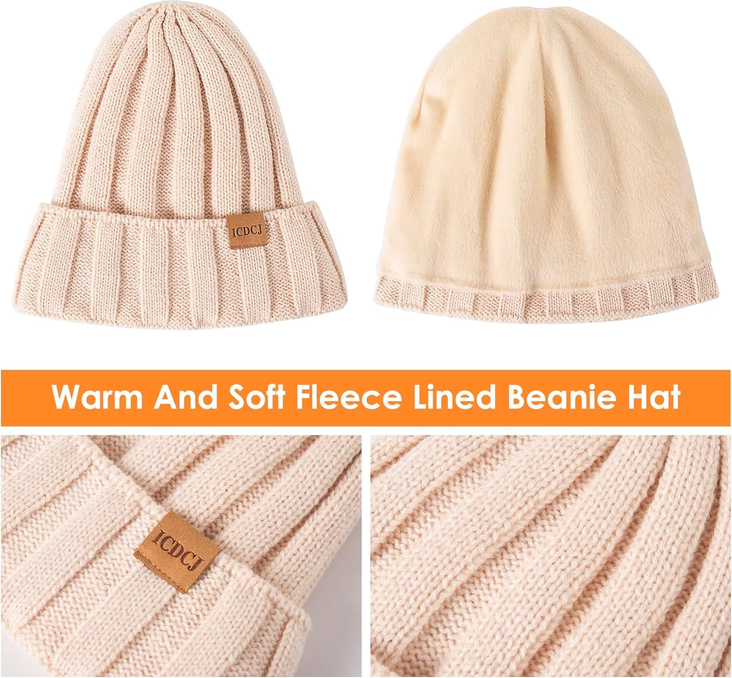 Womens Winter Beanie Warm Hat Scarf Touchscreen Gloves Set with Fleece Lined Skull Caps Gifts for Women Men