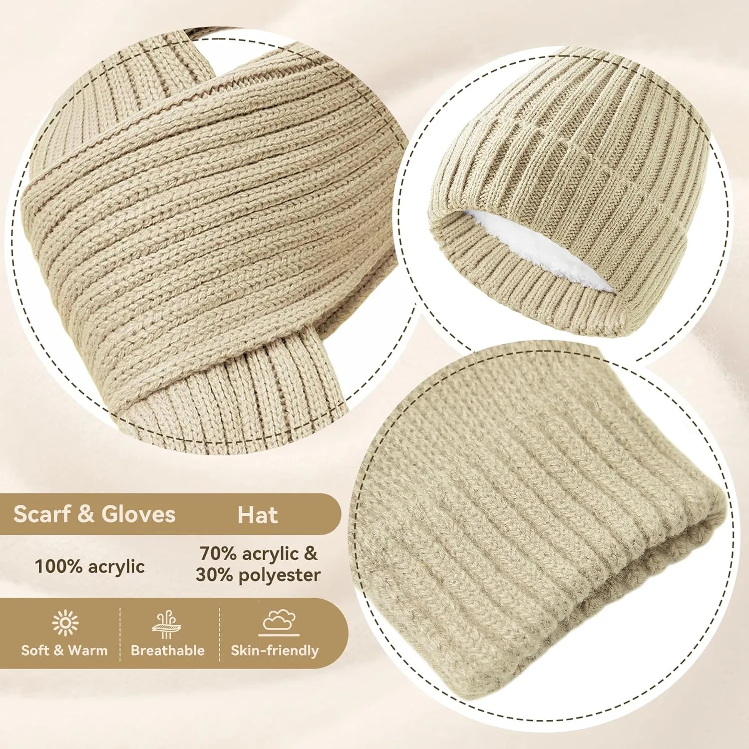 Zando Winter Beanie Hat Scarf Gloves Set for Women Warm Fleece Lined Knit Beanie with Pom Pom Winter Accessories for Women